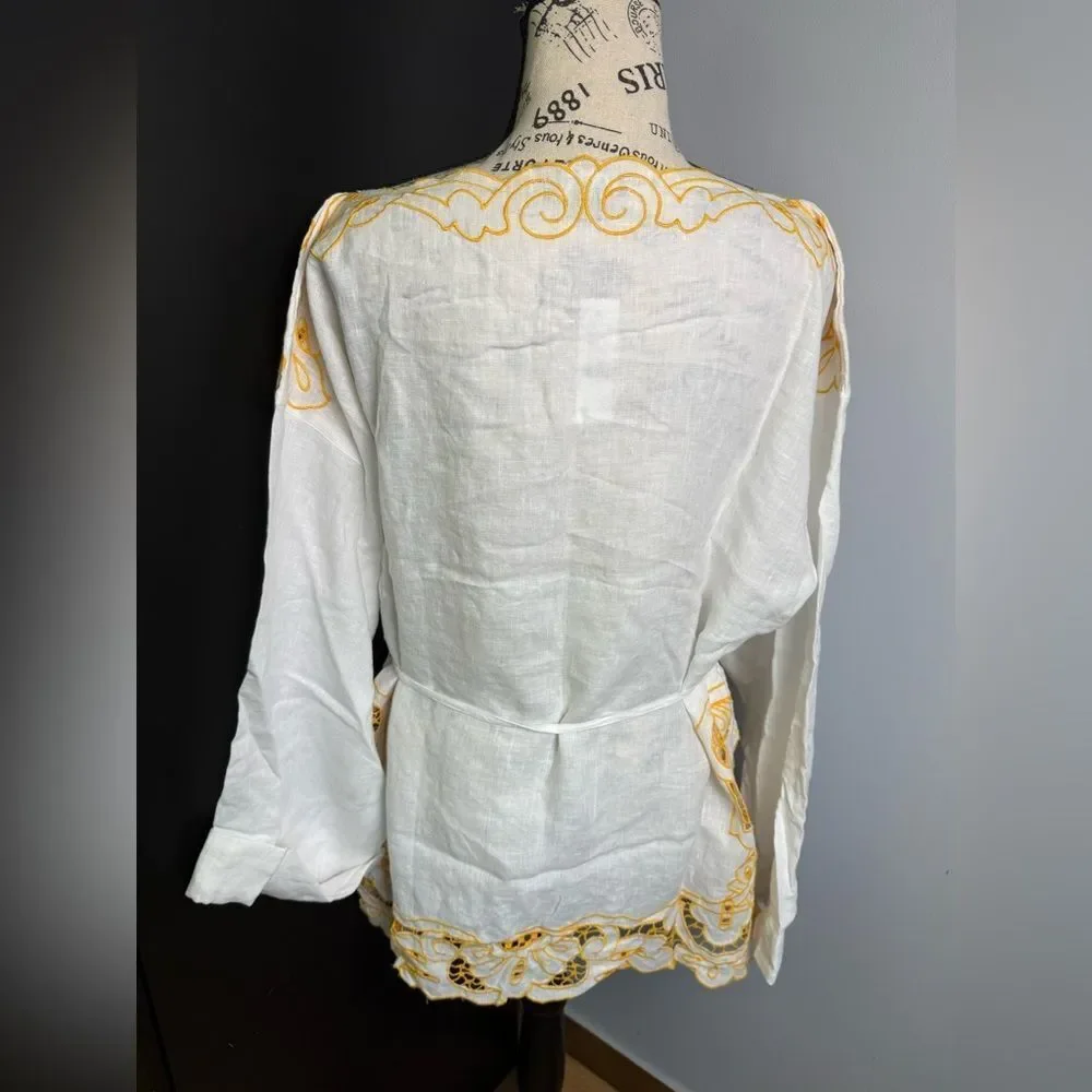 J.Crew Cutwork tunic top in linen NWT Size L